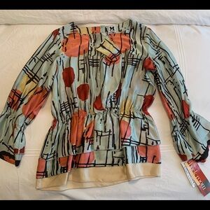 NWT M by MISSONI watercolor 100 % silk top Size 42 (Us 4-6)